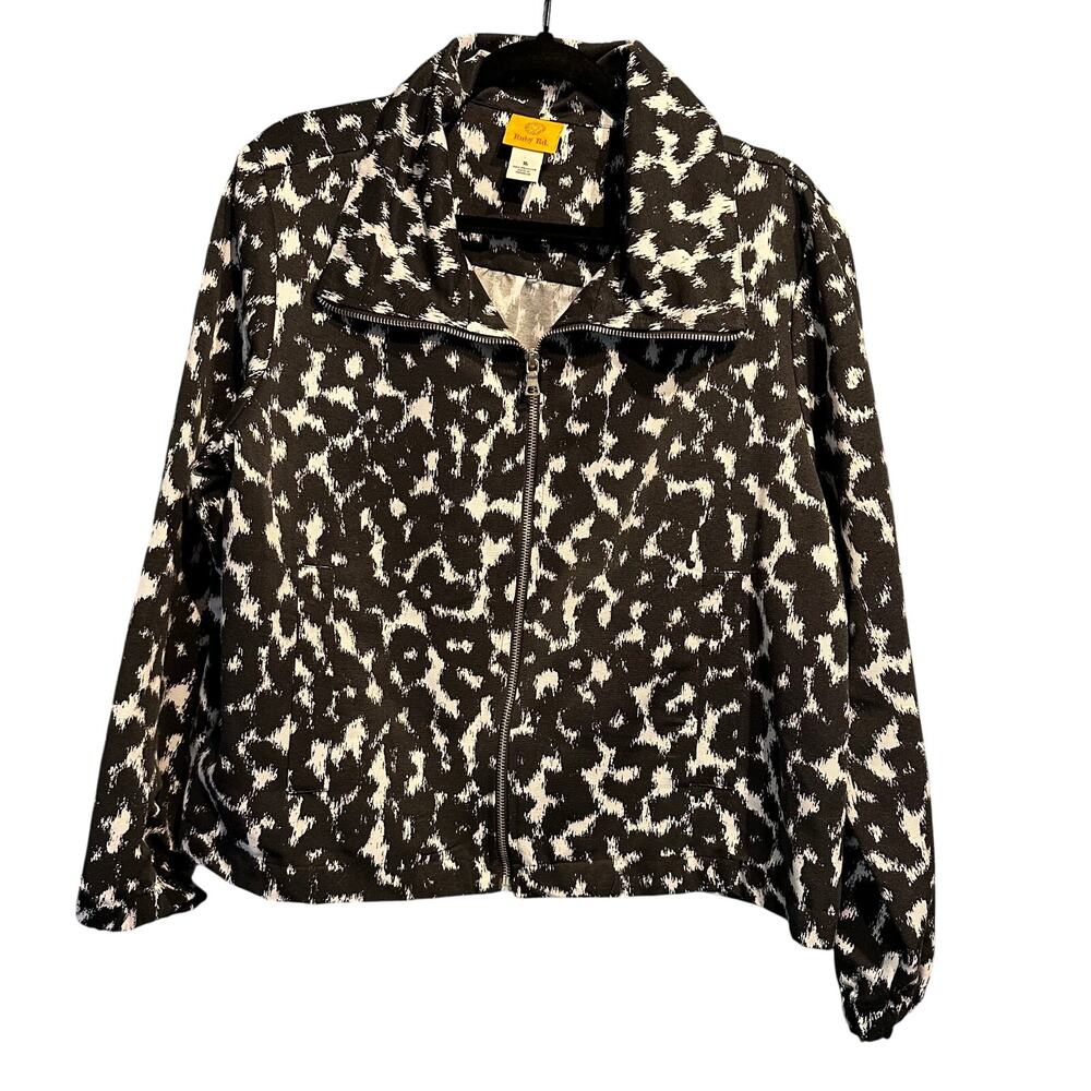 Ruby Rd. Size 16 Jacket Zip Front Animal Print Elastic Waist Elastic Cuffs